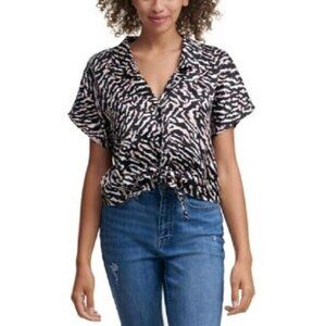 Women's Calvin Klein Tie Front Dolman Sleeve Shirt. X-Large. Rose Quartz
